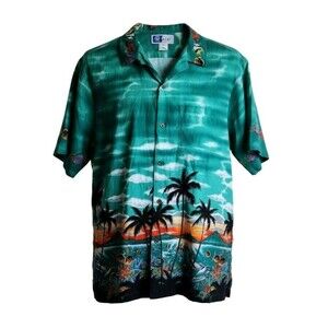 Vintage RJC LTD Hawaiian Shirt Men's L Made in Hawaii USA Palm Sunset Tie-Dye